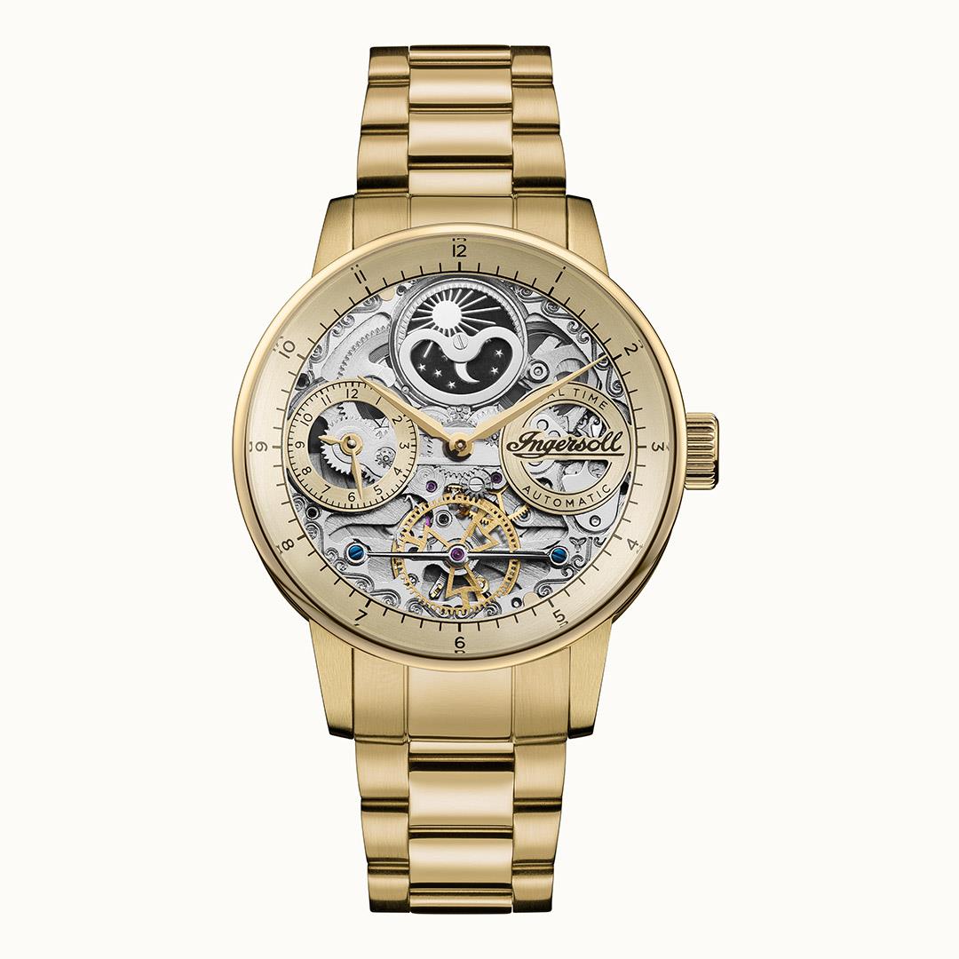 Ingersoll 1892 The Jazz I07711 Herren Armbanduhr Gold • Automatikwerk • Mondphase & Dual Time