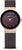 Reloj de mujer con caja en tono oro rosa, esfera rojo oscuro y correa de malla.