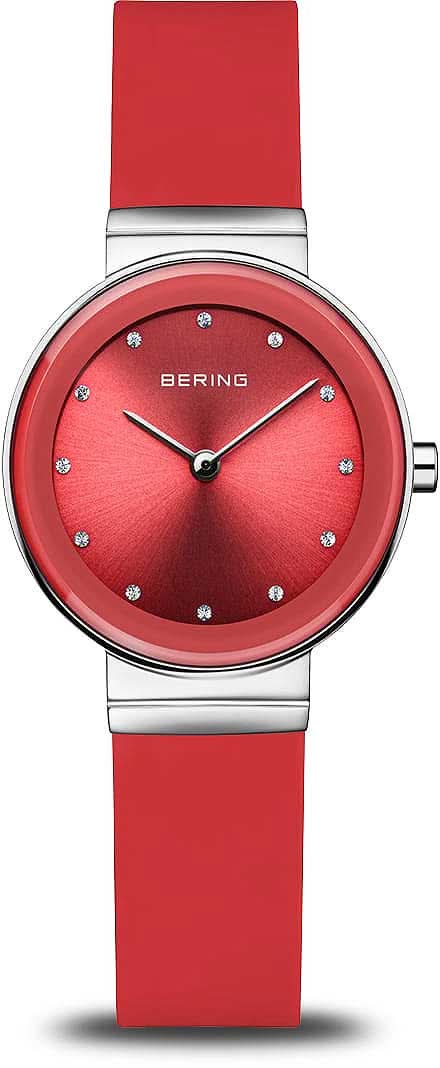 Reloj de mujer con esfera roja y correa de silicona roja, bisel redondo de acero inoxidable.