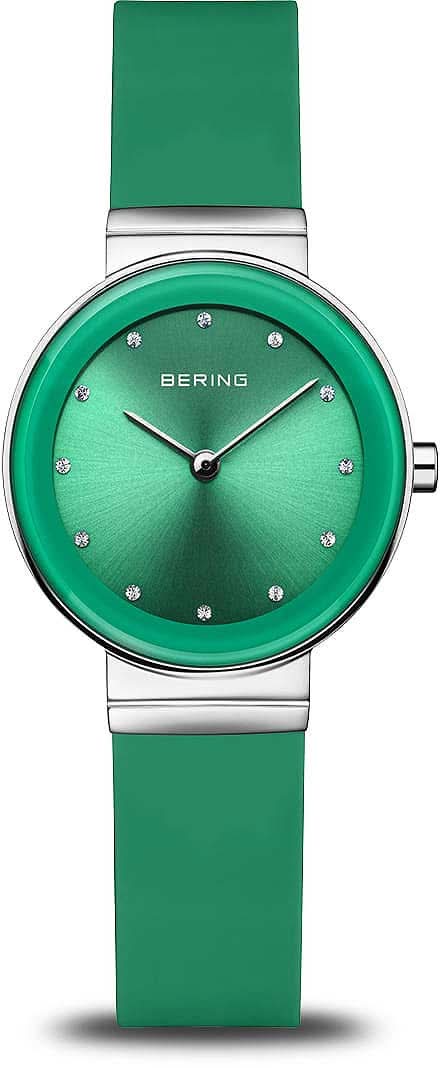 Reloj Bering para mujer: esfera verde, manecillas redondas y pulsera verde