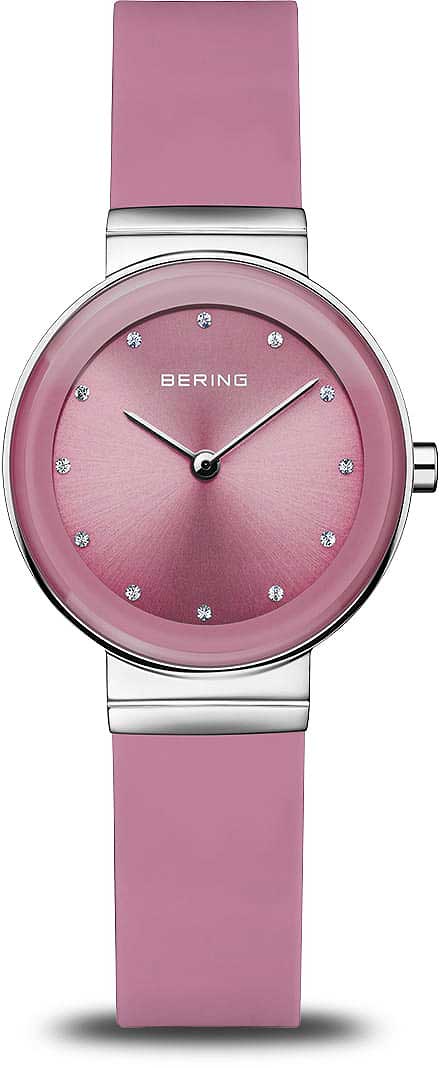 "Reloj de mujer con correa rosa y esfera redonda en tono rosado"