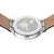Bering Damenuhr, Rückseite mit Prägung, beiges Lederarmband und silbernes Gehäuse