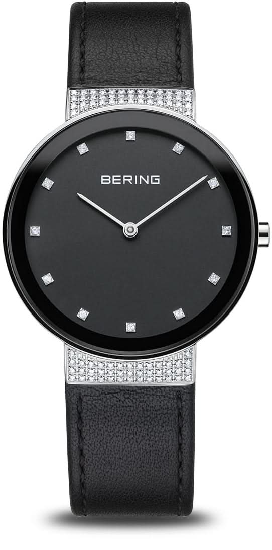 Reloj Bering para mujer con esfera negra y correa de cuero negra