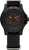 Pulsera de hombre con esfera negra, marcadores rojos y correa textil negra