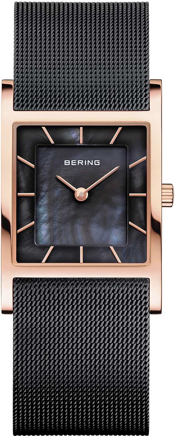 "Reloj de mujer con esfera oscura y caja en tono oro rosa, brazalete Milanesa."