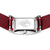 Bering Damenuhr Bodenansicht: silbernes Edelstahlgehäuse, rotes Mesh-Band