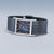 "Reloj de mujer con correa milanesa azul oscuro, caja rectangular con borde de pedrería"