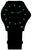 Pulsera de hombre con esfera negra y marcadores verdes luminosos, correa negra