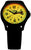 Reloj de hombre con correa de caucho negra, esfera amarilla y detalles luminosos verdes