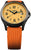 Reloj de hombre con correa de caucho naranja, caja negra y esfera amarilla