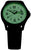 Pulsera de hombre con esfera verde, manecillas negras y correa negra.