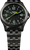 Pulsera de hombre con esfera negra y marcadores luminosos verdes, correa de acero inoxidable