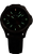 Pulsera de hombre con esfera negra, índices luminosos verdes y correa de cuero