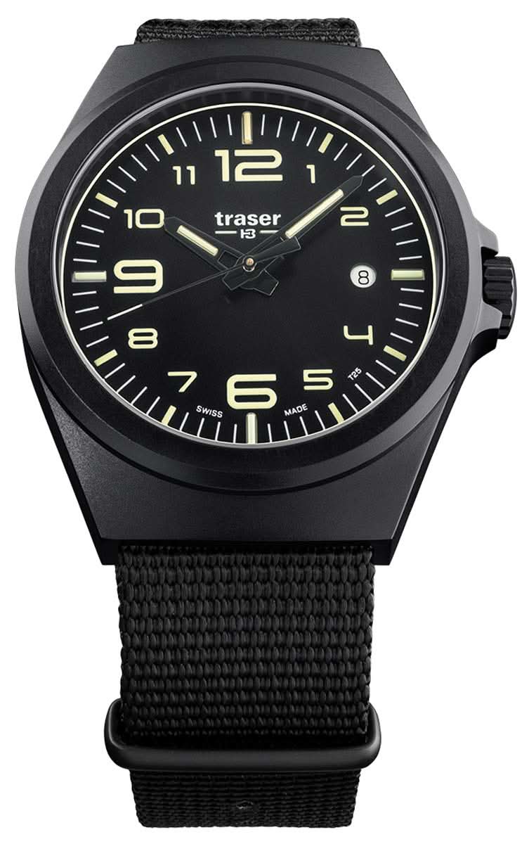 Pulsera de reloj para hombre Traser con esfera negra y correa textil negra