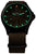Pulsera de tela marrón con esfera oscura e índices luminosos verdes