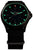 Pulsera con esfera negra y correa de tela negra, marcadores de hora luminosos verdes
