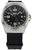 Reloj para hombre: caja plateada, esfera negra, correa de textil negro.