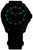 Reloj de hombre con esfera negra, manecillas e índices luminiscentes verdes y correa de tela