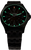 Pulsera de hombre con esfera negra, marcadores luminosos verdes y brazalete de acero