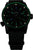 Reloj de hombre con esfera negra y manecillas luminosas verde/azul, correa textil negra