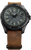 Reloj de hombre con esfera oscura, bisel negro y correa de cuero marrón