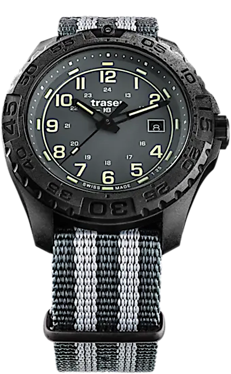 Reloj de pulsera para hombre con caja oscura y correa de nailon gris, números luminosos