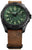 Pulsera para hombre: esfera luminiscente verde, bisel negro, correa de cuero marrón