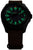 Pulsera de hombre con marcadores luminosos verdes, bisel negro y correa de cuero oscura