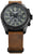 Reloj de hombre con correa de cuero marrón, esfera gris, subesferas de cronógrafo y bisel negro