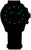 Reloj de hombre con correa negra e índices verdes luminosos en esfera negra