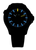 Pulsera de hombre con correa negra; esfera azul con manecillas luminosas amarillas y verdes