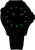 Pulsera de hombre con esfera negra, correa negra y puntos luminosos verdes/naranjas