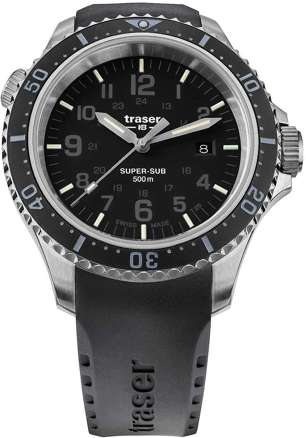 Reloj para hombre con esfera negra, caja de acero y correa de silicona negra