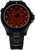 Reloj de hombre con esfera naranja, bisel negro, pulsera de acero inoxidable con puntos luminosos