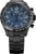 Pulsera de hombre con correa de metal negra, esfera azul y bisel taquímetro.
