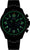 Pulsera de hombre con correa de metal negra, esfera oscura con marcadores luminosos verdes.