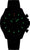 Pulsera de hombre con correa de metal negra, esfera oscura y manecillas luminosas verdes.