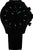 Pulsera de hombre con correa de metal negra, esfera negra con índices luminosos verdes.