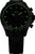 Reloj negro para hombre con bisel luminoso verde intenso, índices y esfera oscura