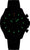 Reloj negro para hombre con manecillas luminosas verdes, corona lateral y esfera oscura