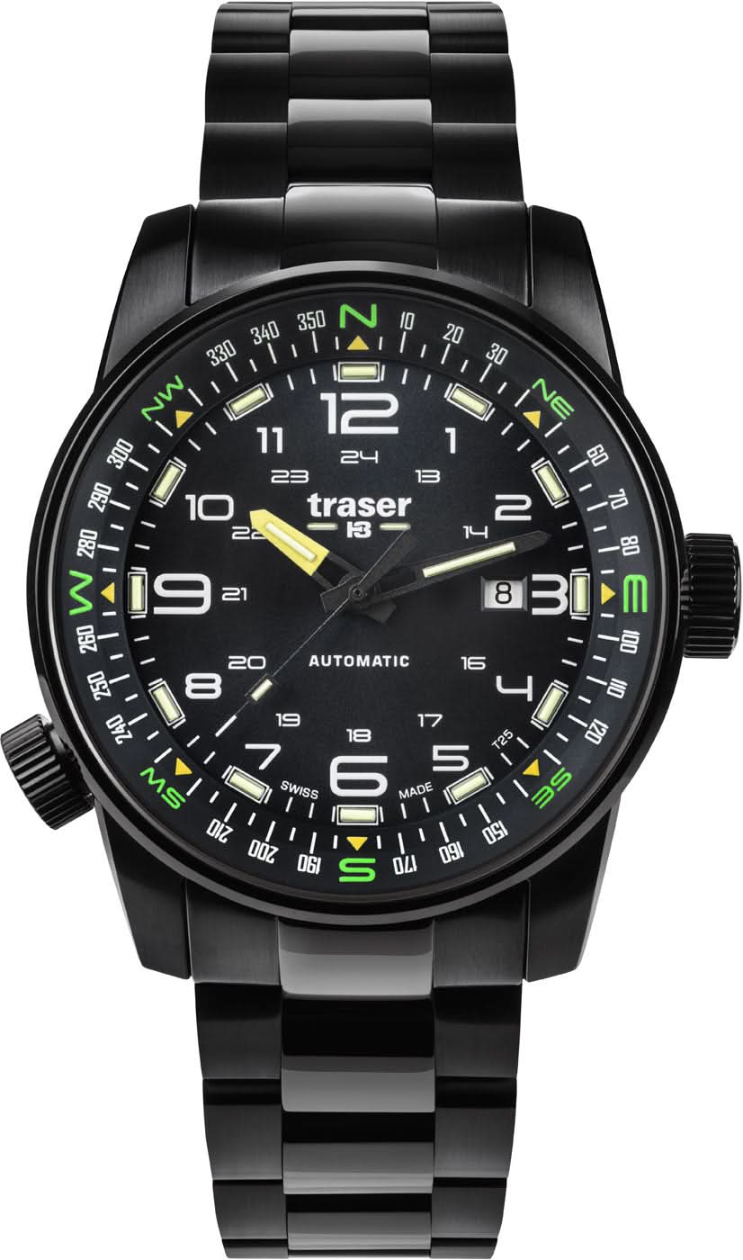 Reloj Traser P68 Pathfinder, esfera negra con marcadores Trigalight verdes
