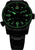 Reloj negro para hombre con correa de metal y marcadores de hora verdes luminosos