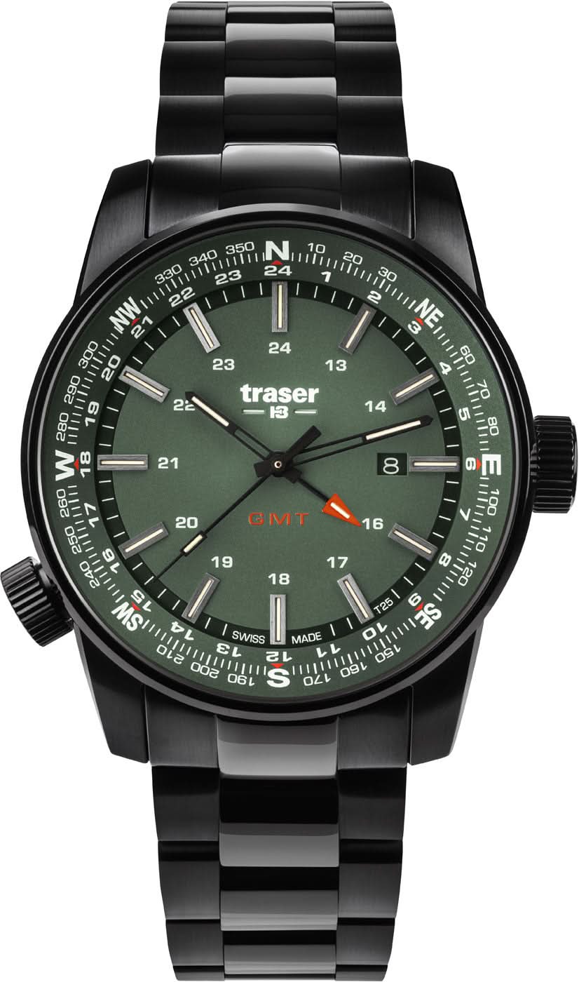Pulsera para hombre con correa negra y bisel verde luminoso