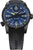 Pulsera de hombre con caja y correa negras, esfera azul, marcadores amarillo-verdes