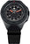 Reloj de hombre con esfera negra, manecillas rojas y visualización de fecha, correa de tela negra