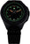 Reloj de hombre con esfera negra, índices luminosos verdes, correa de tela negra