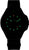 Reloj de hombre con esfera oscura e índices luminosos verdes, correa de tela negra