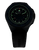 Pulsera de hombre con esfera azul, marcadores de hora luminosos verdes y correa de caucho.