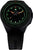 Reloj de hombre con esfera negra, marcadores luminosos verdes, ventana de fecha