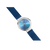 Damenuhr mit rundem Gehäuse und blauem Zifferblatt, blaues Milanaise-Armband diagonal